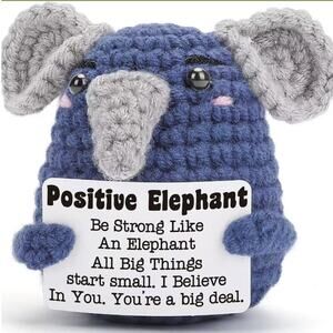 Handmade Crochet Elephant with Positive Message | Inspirational Desk Decor Gift
